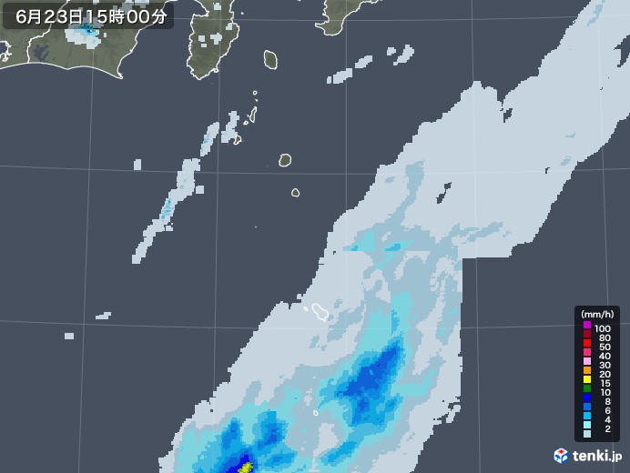 伊豆諸島(東京都)の雨雲レーダー(2020年06月23日)