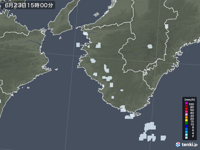 和歌山県の雨雲レーダー(2020年06月23日)