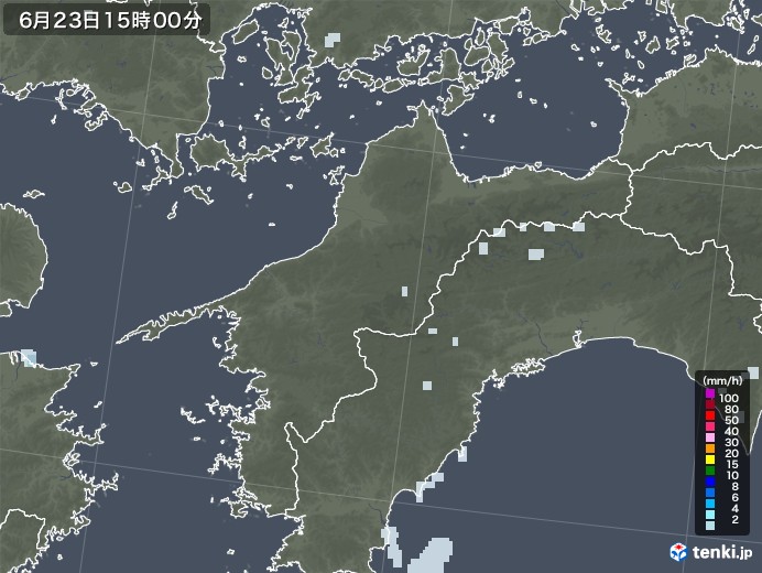 愛媛県の雨雲レーダー(2020年06月23日)