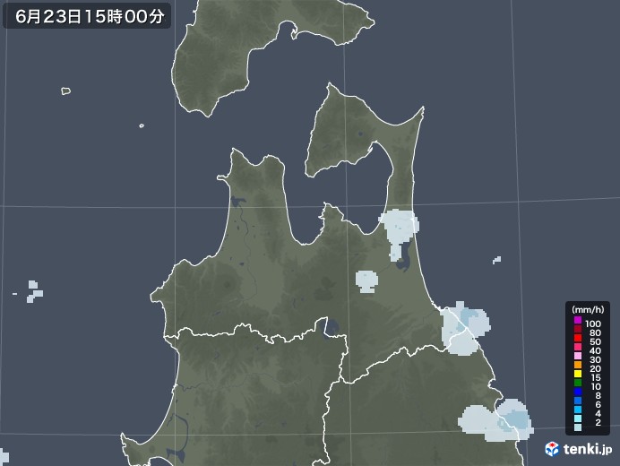 青森県の雨雲レーダー(2020年06月23日)