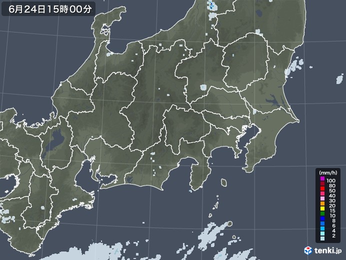 関東・甲信地方の雨雲レーダー(2020年06月24日)