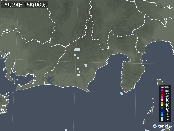 静岡県の雨雲レーダー(2020年06月24日)