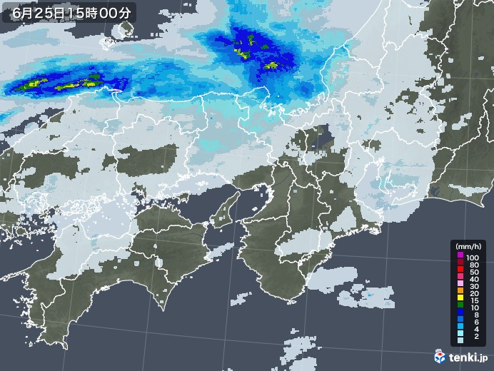 近畿地方の雨雲レーダー(2020年06月25日)