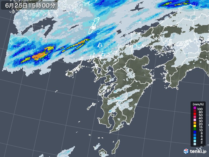 九州地方の雨雲レーダー(2020年06月25日)