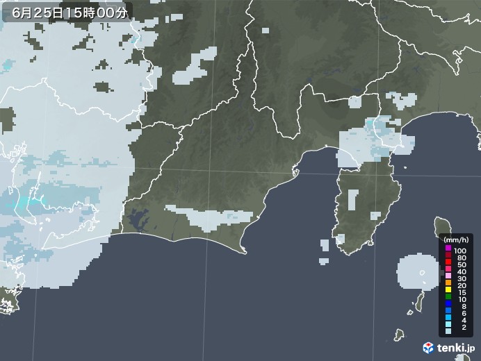 静岡県の雨雲レーダー(2020年06月25日)