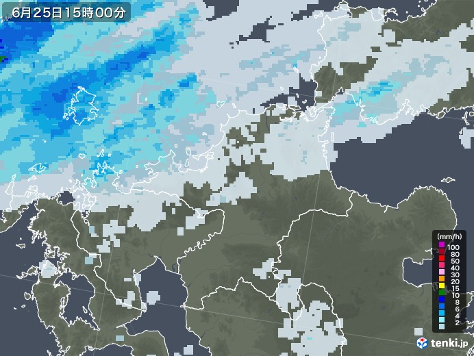 福岡県の雨雲レーダー(2020年06月25日)