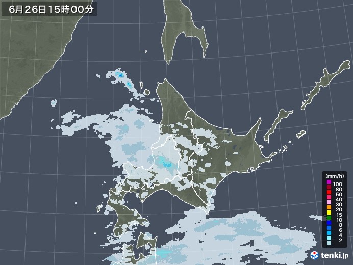 北海道地方の雨雲レーダー(2020年06月26日)
