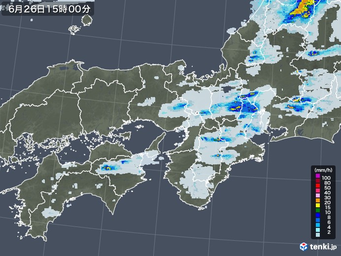 近畿地方の雨雲レーダー(2020年06月26日)