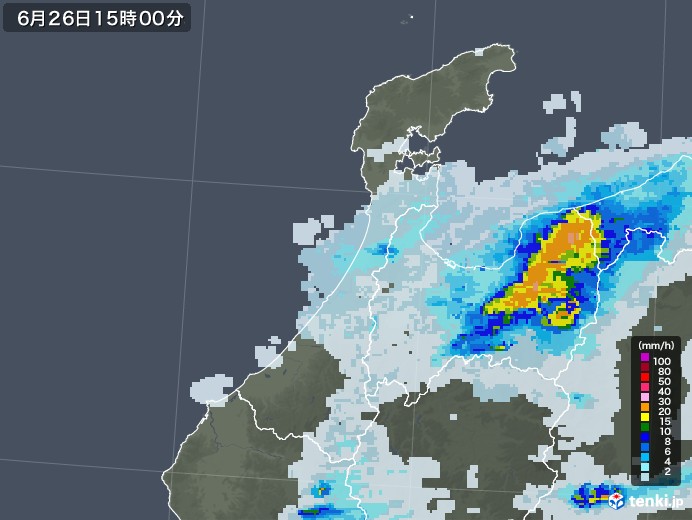 石川県の雨雲レーダー(2020年06月26日)