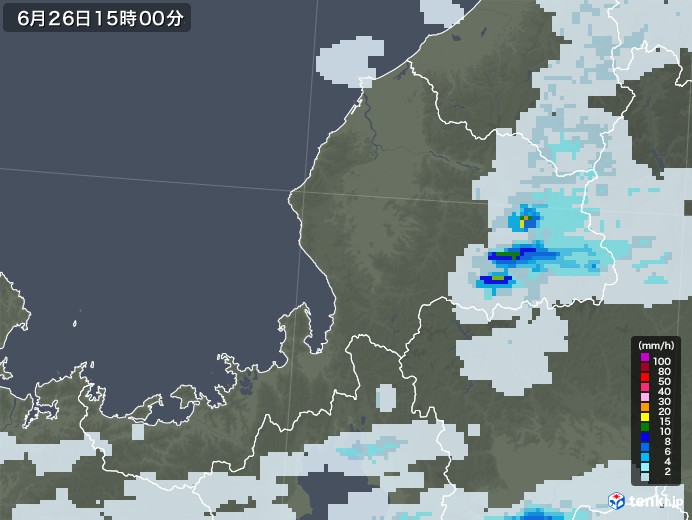 福井県の雨雲レーダー(2020年06月26日)