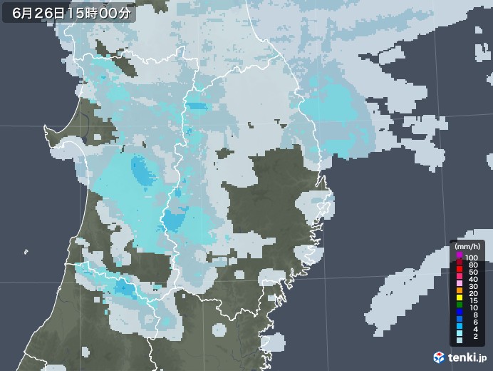 岩手県の雨雲レーダー(2020年06月26日)