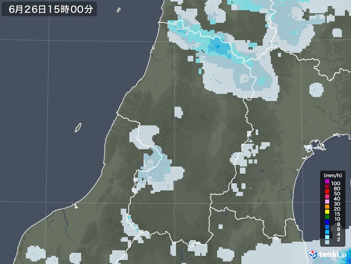 山形県の雨雲レーダー(2020年06月26日)