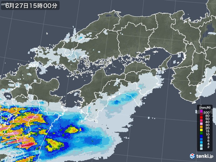 四国地方の雨雲レーダー(2020年06月27日)