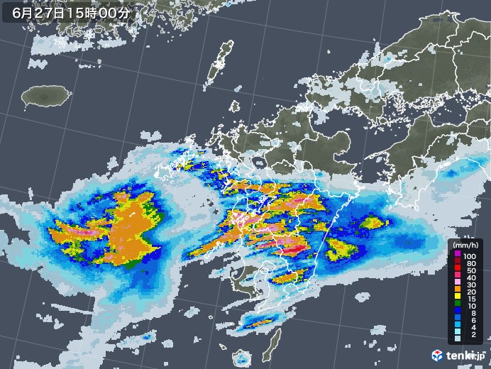 九州地方の雨雲レーダー(2020年06月27日)