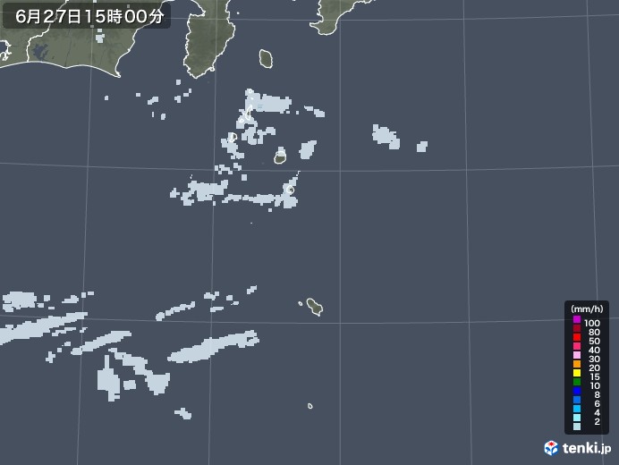 伊豆諸島(東京都)の雨雲レーダー(2020年06月27日)
