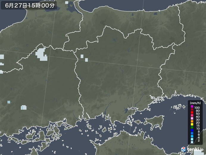 岡山県の雨雲レーダー(2020年06月27日)