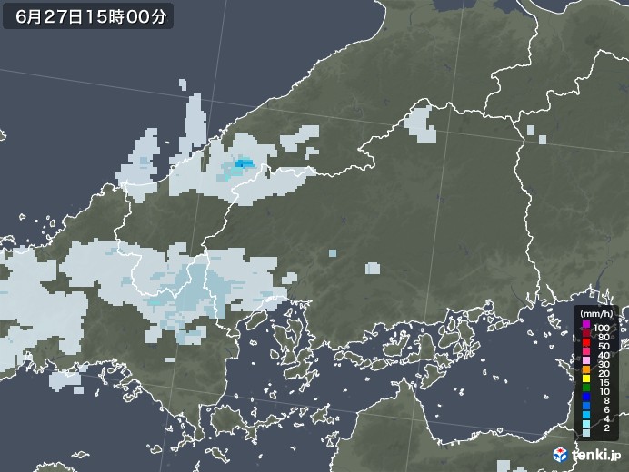 広島県の雨雲レーダー(2020年06月27日)