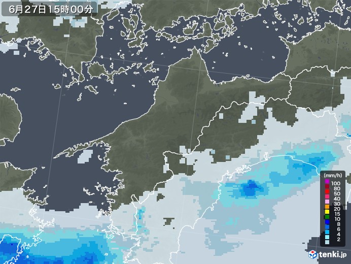 愛媛県の雨雲レーダー(2020年06月27日)