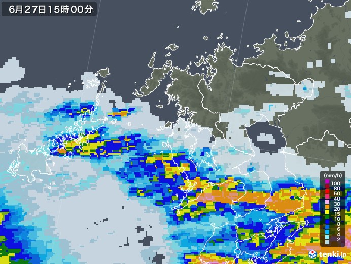長崎県の雨雲レーダー(2020年06月27日)