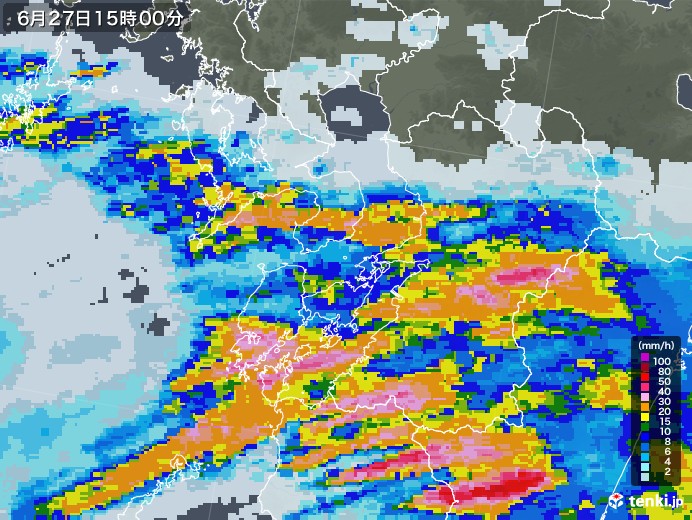 熊本県の雨雲レーダー(2020年06月27日)