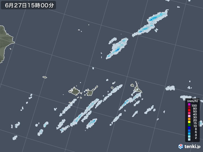 宮古・石垣・与那国(沖縄県)の雨雲レーダー(2020年06月27日)