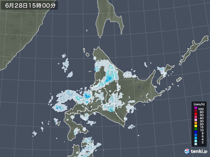 北海道地方の雨雲レーダー(2020年06月28日)