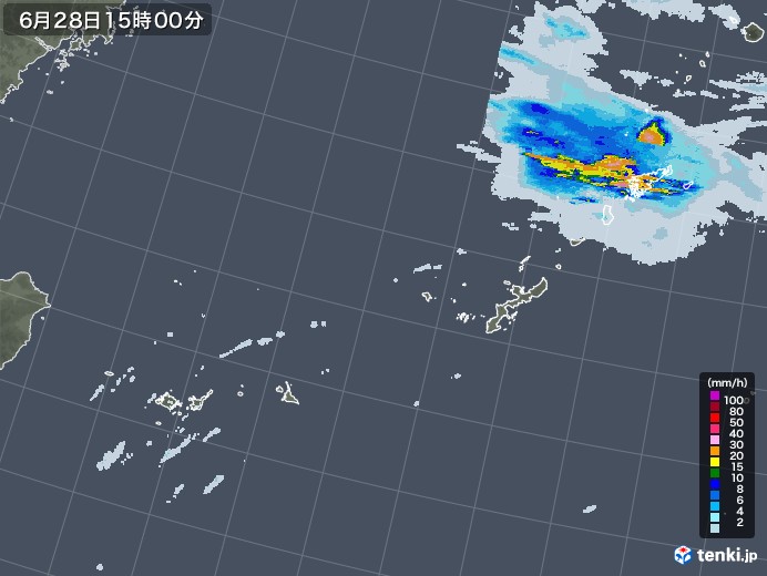 沖縄地方の雨雲レーダー(2020年06月28日)