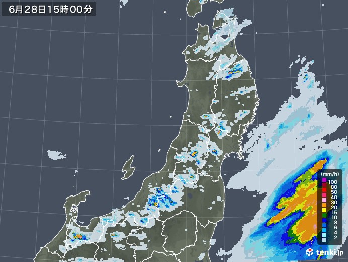 東北地方の雨雲レーダー(2020年06月28日)
