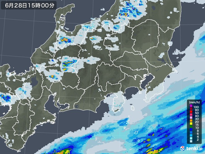 関東・甲信地方の雨雲レーダー(2020年06月28日)