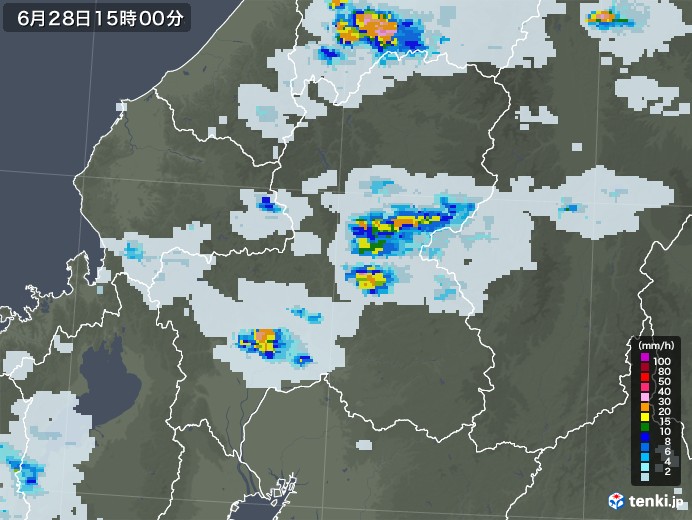 岐阜県の雨雲レーダー(2020年06月28日)