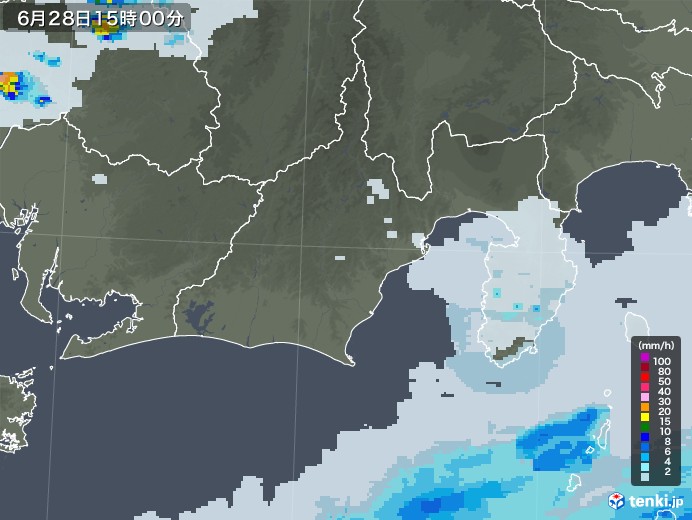 静岡県の雨雲レーダー(2020年06月28日)