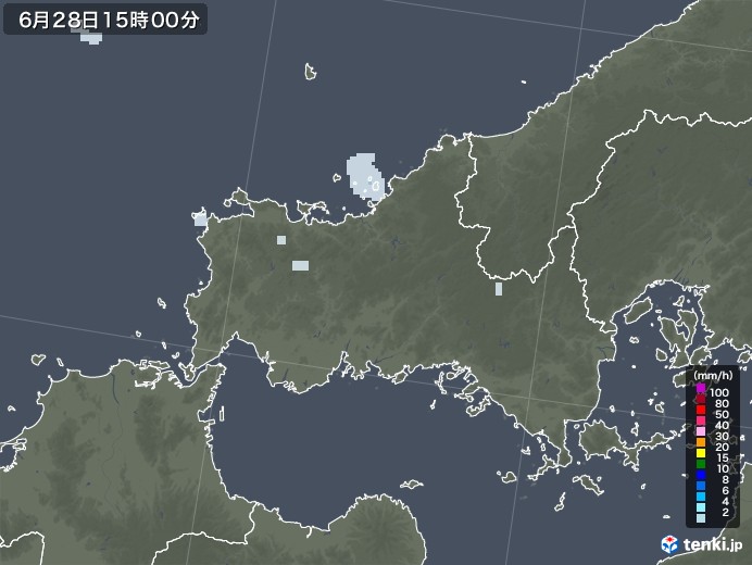 山口県の雨雲レーダー(2020年06月28日)
