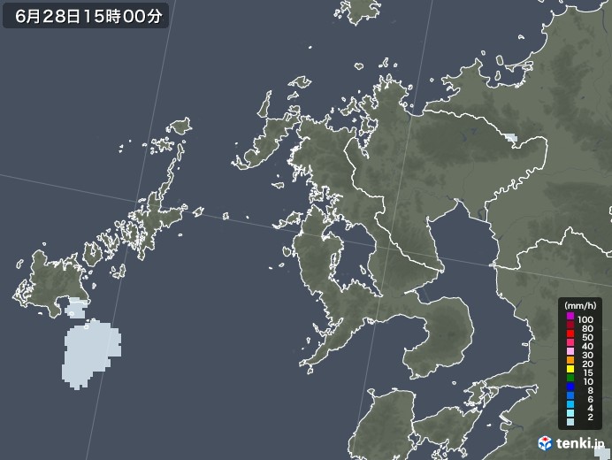長崎県の雨雲レーダー(2020年06月28日)