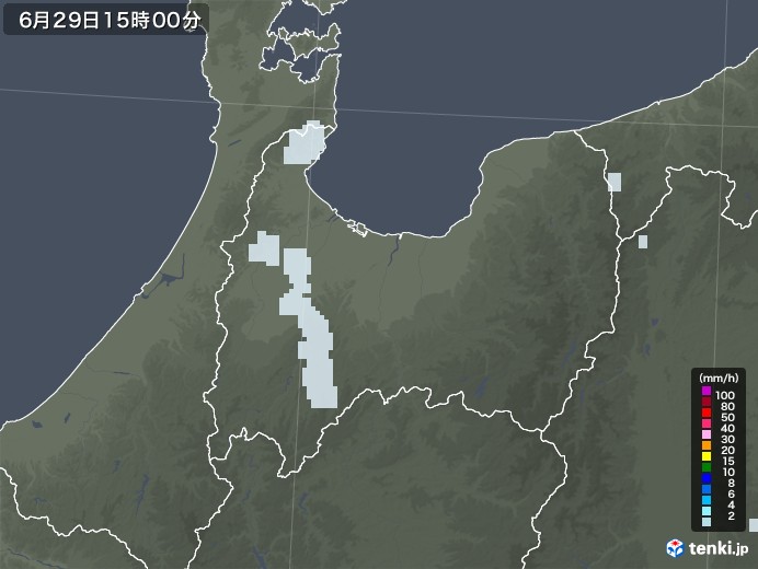 富山県の雨雲レーダー(2020年06月29日)