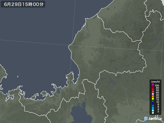 福井県の雨雲レーダー(2020年06月29日)