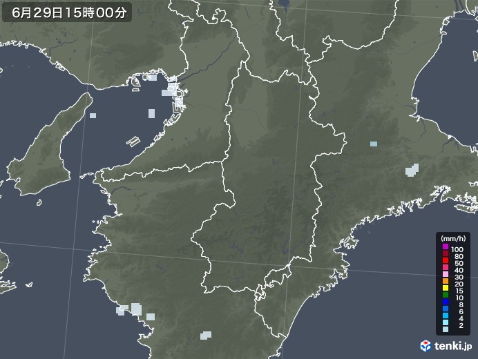奈良県の雨雲レーダー(2020年06月29日)