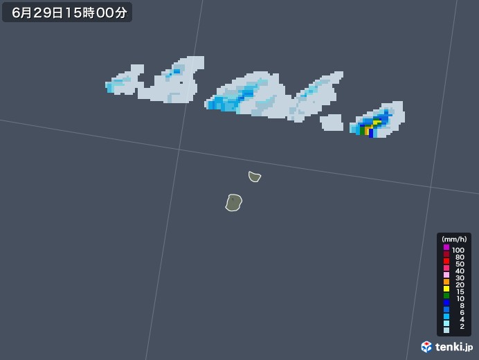 南大東島(沖縄県)の雨雲レーダー(2020年06月29日)