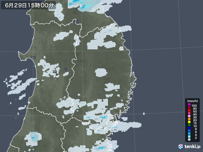 岩手県の雨雲レーダー(2020年06月29日)
