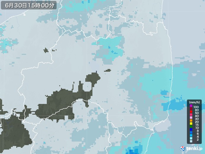 福島県の雨雲レーダー(2020年06月30日)