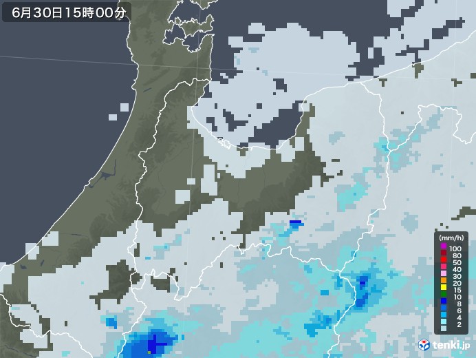 富山県の雨雲レーダー(2020年06月30日)