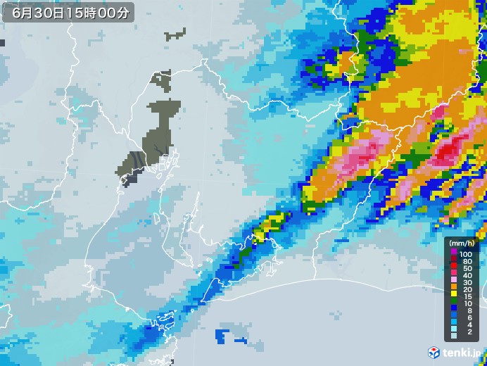 愛知県の雨雲レーダー(2020年06月30日)