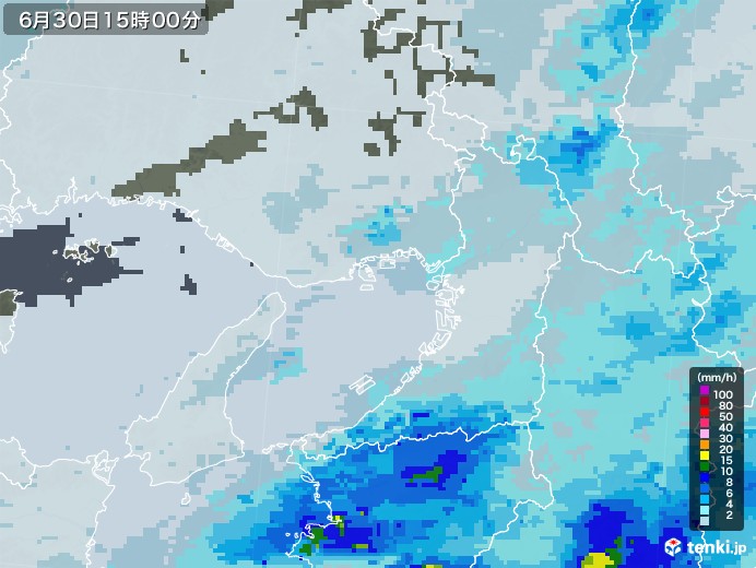 大阪府の雨雲レーダー(2020年06月30日)
