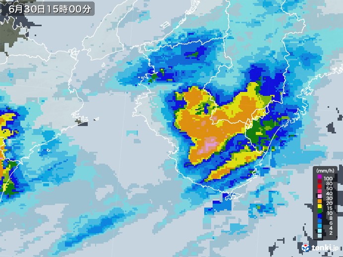 和歌山県の雨雲レーダー(2020年06月30日)