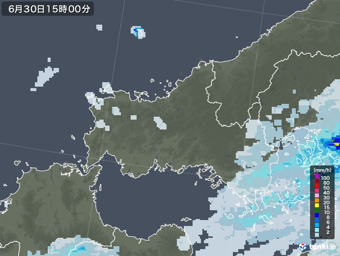 山口県の雨雲レーダー(2020年06月30日)