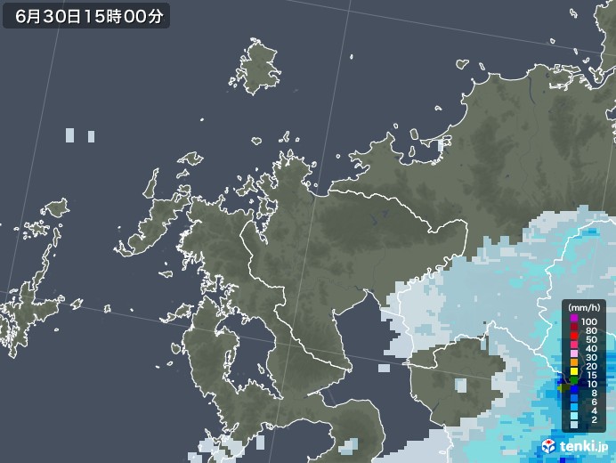 佐賀県の雨雲レーダー(2020年06月30日)