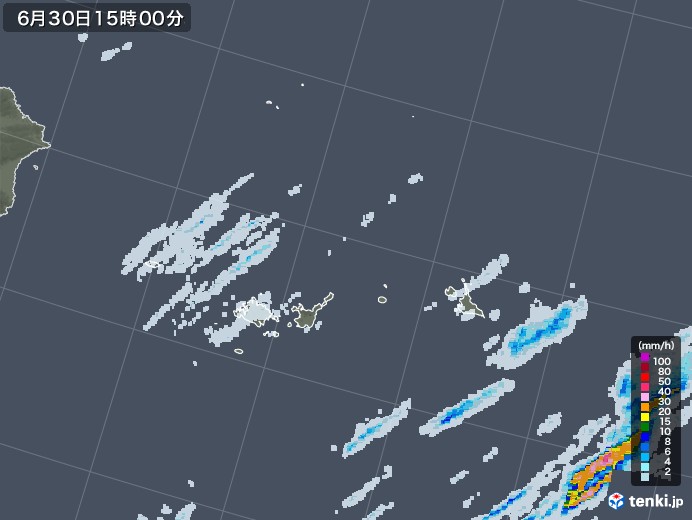 宮古・石垣・与那国(沖縄県)の雨雲レーダー(2020年06月30日)