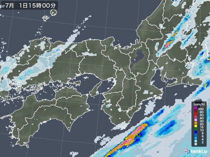 近畿地方の雨雲レーダー(2020年07月01日)