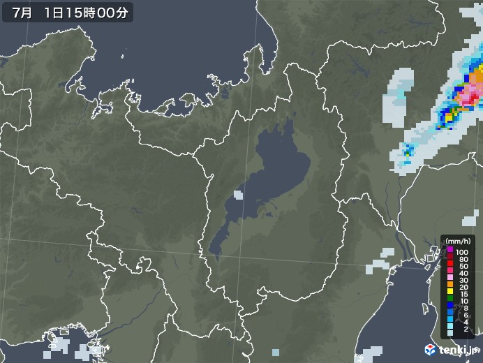滋賀県の雨雲レーダー(2020年07月01日)