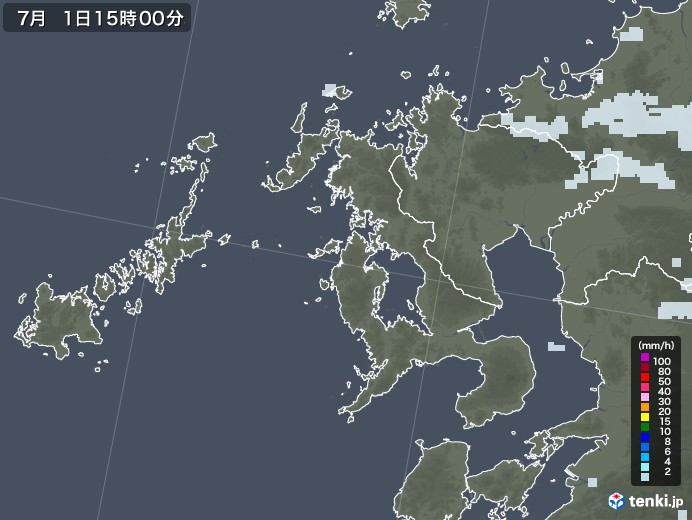 長崎県の雨雲レーダー(2020年07月01日)