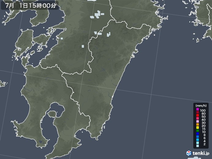 宮崎県の雨雲レーダー(2020年07月01日)